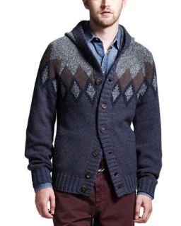 Mens 12 Ply Andes Hooded Cashmere Cardigan   Brunello Cucinelli   Brown/Blue