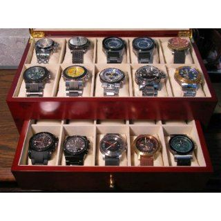 Watch Box for 20 Watches Burlwood Matte Finish XL Extra Large Compartments Soft Cushions Clearance Window Watches