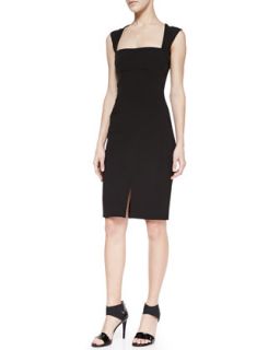 Womens Square Neck Sheath Dress With Front Slit   LAgence   Black (4)