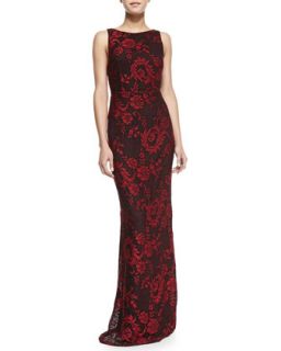 Womens Veda Lace Open Back Gown   Alice + Olivia   Red/Black (4)