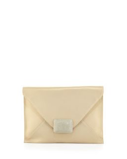 LG Flat Envelope Leather Flap Clutch, Pale Gold   Halston Heritage