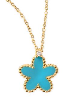 18k Yellow Gold Diamond Flower Pendant Necklace, Turquoise   Roberto Coin  