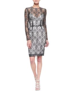 Womens Long Sleeve Lace Dress w/Slip   LAgence   Charcoal/Ivory (4)