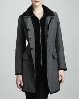 Womens Quilted Boy Coat with Velvet Detail   Jane Post   Grey/Black (MEDIUM/8 