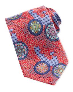 Mens Quindici Patchwork Circle Silk Tie, Red   Ermenegildo Zegna   Red