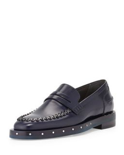 Mens Leather Loafer with Metal Rings, Blue   Lanvin   Blue (9.0/10.0D)
