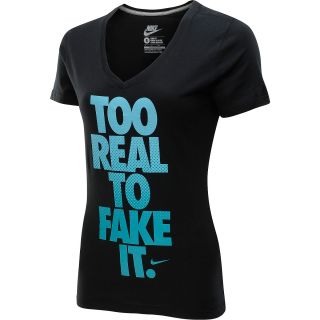 NIKE Womens Too Real To Fake It Mid V Short Sleeve T Shirt   Size: Medium,