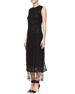 Womens Sleeveless Double Layer Lace Midi Gown, Black   Adam Lippes   Black (4)