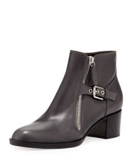 Leather Bootie with Buckled Side Zip, Black   Gianvito Rossi   Black (37.0B/7.