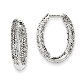 14k White Gold Diamond In   Out Hinged Hoop Earrings. Carat Wt  0.75ct: Jewelry