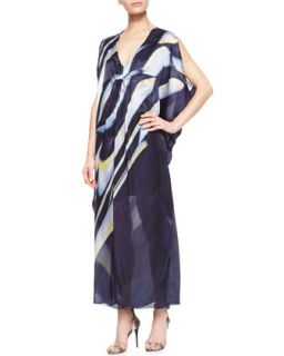 Womens Printed Silk Caftan Maxi Dress, Navy/Multi   Escada   Navy (38)
