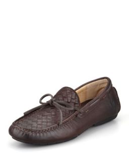 Mens West Woven Leather Driver, Dark Brown   Frye   (8 1/2)