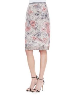 Womens Sequin Floral Pencil Skirt, Ecru/Blush   Byron Lars Beauty Mark  
