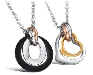 His & Hers Matching Set Titanium Couple Pendant Necklace Korean Love Style in a Gift Box (Hers (Gold)): Jewelry
