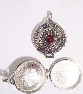 Solid 925 St Sterling Silver Garnet Round Prayer Box Locket God Wish Pendant 1 x 5/8 x 1/2 Inches Made In Bali By Master Silver Smiths With Red Garnet January Birth Stone: Jewelry