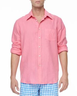 Mens Linen Long Sleeve Shirt, Pink   Vilebrequin   Pink (XXX LARGE)