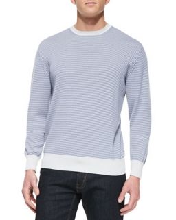Mens Fine Stripe Cashmere Crewneck Sweater, Blue/White   Loro Piana   Fvr4 (54)