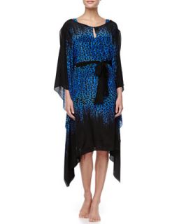 Womens Bangalore Leopard Print Silk Caftan Coverup   Gottex   Black/Blue