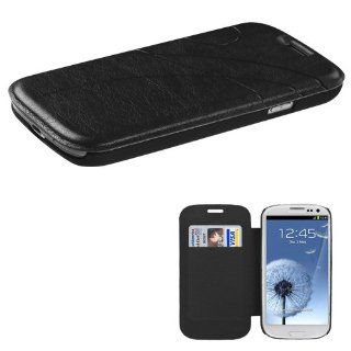 Synthetic Leather Black Hard Magnetic Flip Cover Pouch W/ ID Card Holder For Samsung Galaxy S3 III i9300 i747 (StopAndAccessorize): Cell Phones & Accessories