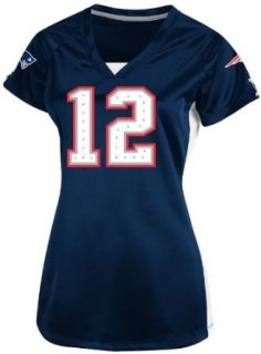 NFL Womens New England Patriots Tom Brady Draft Him II Short Sleeve Raglan V Neck Tee (Athletic Navy/White/Stone Gray, Large) : Sports Fan T Shirts : Clothing