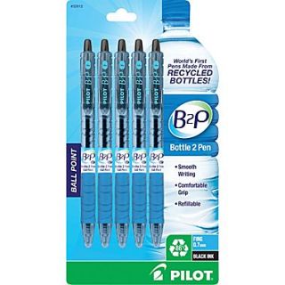 Pilot B2P Bottle to Pen Retractable Ballpoint Pens, Fine Point, Black, 5/Pack