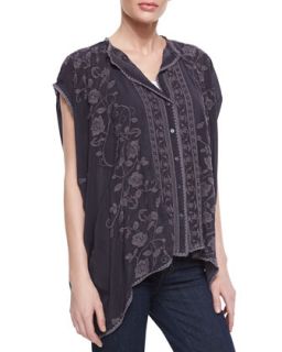 Womens Boxy Floral Print Cover Up, Grey Onyx   Johnny Was Collection   Grey