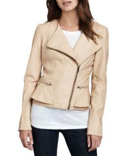 Womens Faux Leather Peplum Jacket   Cusp by Neiman Marcus   Camel (XS)