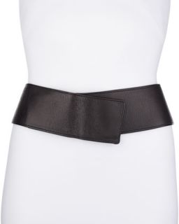 Wide Crinkled Leather Contour Belt   Donna Karan   Black (8)