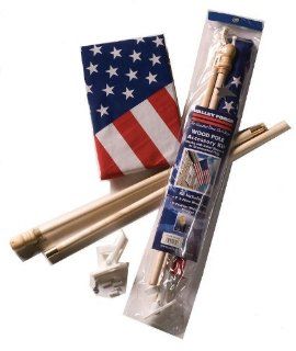 Valley Forge Flag 2.5 Feet by 4 Feet Polycotton US Flag Kit with 5 Foot Wood Pole and Bracket  Outdoor Flags  Patio, Lawn & Garden