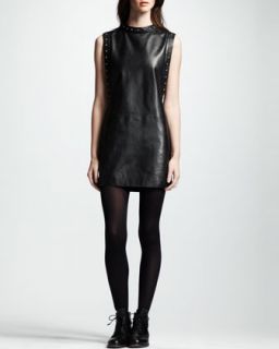 Womens Sleeveless Leather Dress, Noir   Saint Laurent   Nero (42/10)