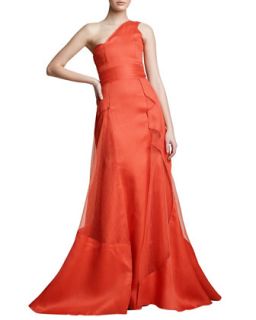 Womens One Shoulder Architectural Gown   Carolina Herrera   Reef red (14)