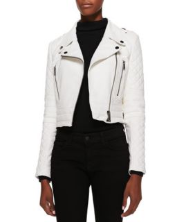 Womens Asymmetric Cropped Leather Moto Jacket   Andrew Marc x Richard Chai  