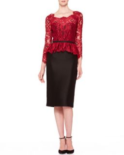 Womens Floral Lace Tie Back Dress, Red/Black   Carolina Herrera   Black/Red (8)