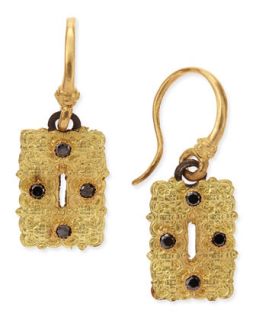 Old World Small Rectangle Scroll Earrings with Black Diamonds   Armenta  
