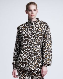 Womens Leopard Print Linen Cocoon Coat   Stella McCartney   Voile multi (42/8)