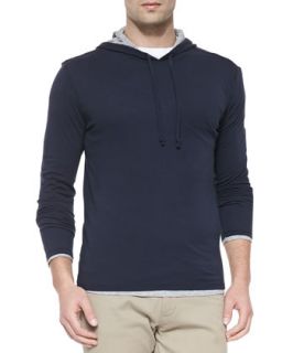 Mens Double Layer Hoodie Pullover, Navy   Vince   Navy (X LARGE)