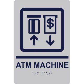 ADA ATM Machine Braille Sign RRE 875 MRNBLUonSLVR Information : Business And Store Signs : Office Products
