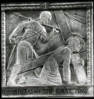 Antique Glass Slide   Eric Gill   Stations of the Cross. Jesus Falls the First Time.(Bas Relief) : Other Products : Everything Else