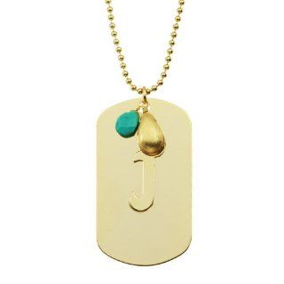 Letter J Gold plated Dogtag Initial Necklace: Jewelry