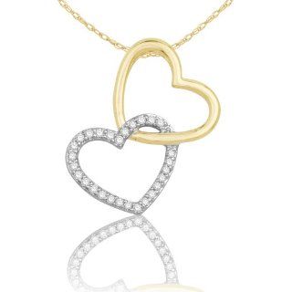 10k Yellow and White Gold Linked Diamond Heart Pendant (1/10 cttw, H I Color, I2 Clarity), 18": Pendant Necklaces: Jewelry
