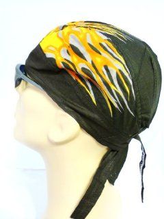 Black Bikers Cap with Orange, Gray and Yellow Flames/ Fire, Also Known As Headwraps, Skullies, Skull Caps, Bandanas/Bandannas : Other Products : Everything Else