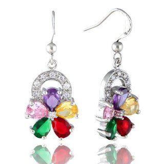 Rizilia Jewelry Appealing Well liked White Gold Plated CZ Pear Cut Multi Color Color Dangle Earrings: Jewelry