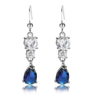Rizilia Jewelry Appealing Well liked White Gold Plated CZ Pear Cut Blue Sapphire Color Dangle Earrings: Jewelry