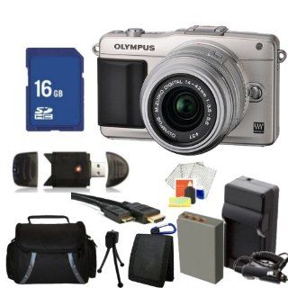 Olympus E PM2 Mirrorless Micro Four Thirds Digital Camera with 14 42mm f/3.5   5.6 II Lens (Silver) Kit. Includes: 16GB Memory Card, High Speed Memory Card Reader, Extended Life Replacement Battery, AC/DC Rapid Travel Charger, Memory Card Wallet, Mini HDMI