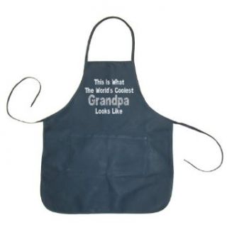 So Relative! World's Coolest Grandpa Looks Adult BBQ Cooking & Grilling Apron (Navy, One Size): Food Service Uniforms Aprons: Clothing