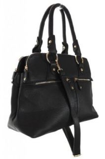 (2430 1) Smart Leather Look Multi Zip Pockets Shopper Bag black: Clothing