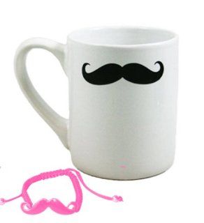 Best Ceramic Mustache Coffee Tea Mug Gift Set with Mustache Bracelet Makes the Best Gift Ideas for Women. Guaranteed to please. (Style 11): Kitchen & Dining