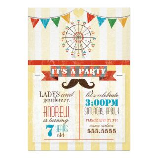 Circus Theme Childrens Birthday Party Personalized Invitations