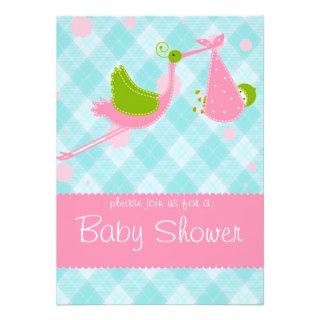 Baby shower Stork blue and pink invitation card