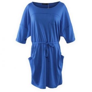 Gamiss Women's Casual Wear Versatile Peplum Pocket Decorated Solid Color Dress, Blue, Regular Sizing 10